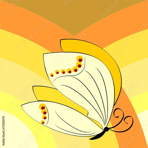 Spring motif butterfly illustration on yellow background