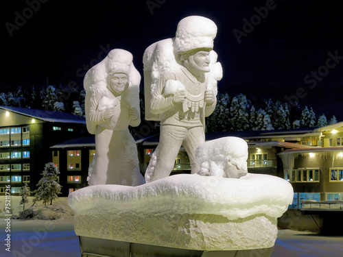 Obraz na płótnie Monument to the first settlers in Lycksele in winter night w salonie