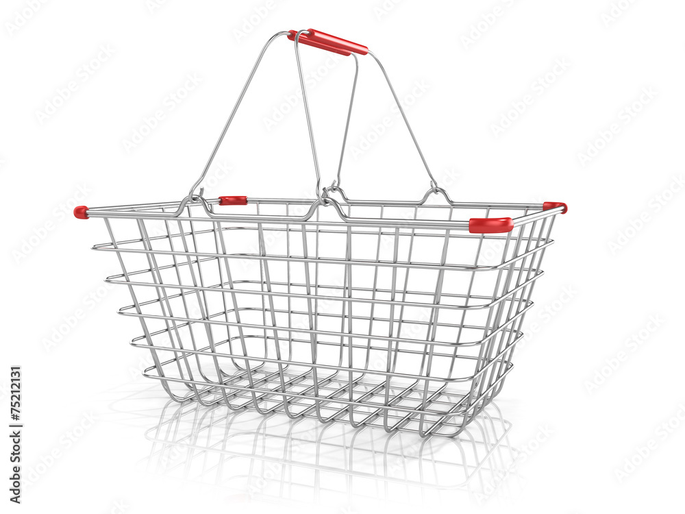 Steel wire shopping basket isolated on a white background. Side Steel wire shopping basket isolated on a white background. Side