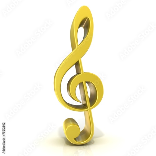 Golden treble clef isolated on white background