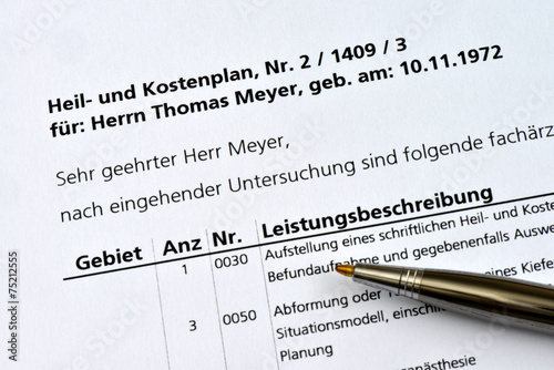 Tableau sur toile Heil- und Kostenplan, Zahnarzt, Zahnersatz, Krankenkasse