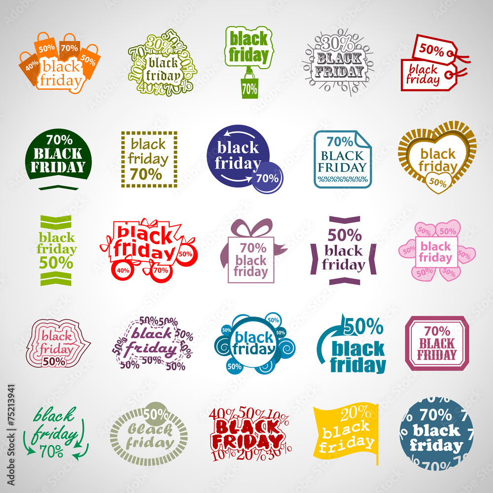 Black Friday Set - Isolated On Gray Background - Vector Illustration, Graphic Design, Editable For Your Design