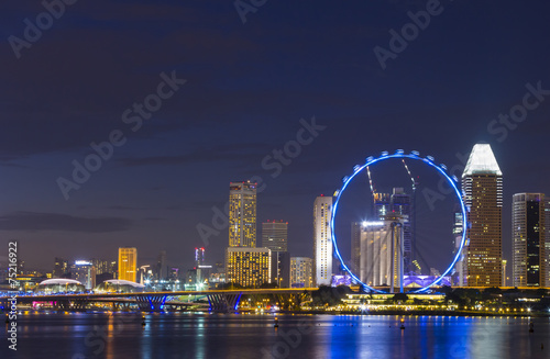 Cityscape view and ferris wheel landmark of singapore