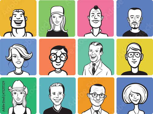 collection of people cartoon faces