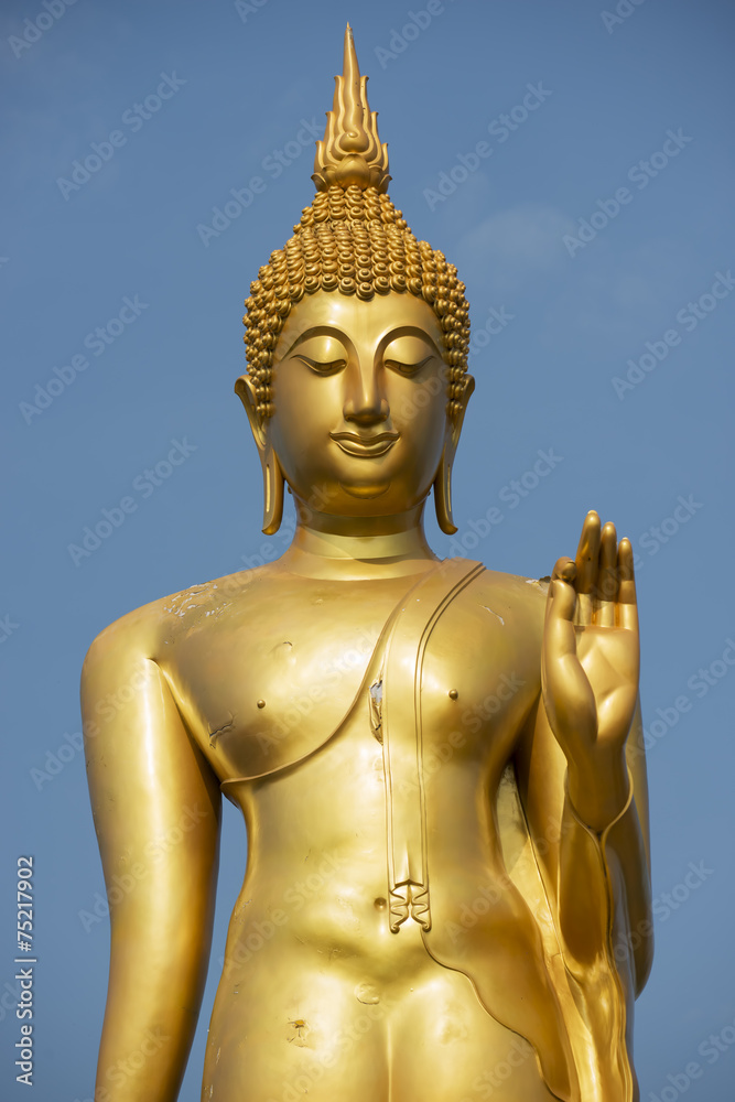 Standing golden buddha statue Tak , Thailand