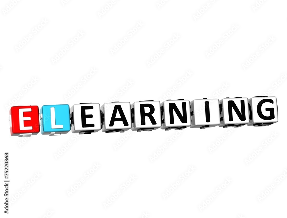 3D Word E-Learning on white background