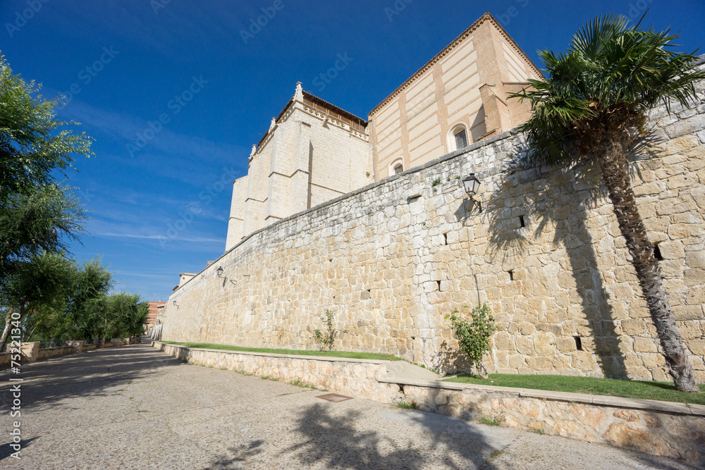 Wide angle view of Santa Clara Convent and wall in Tordesillas