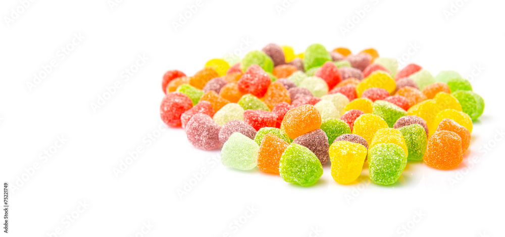 Colorful mix sugar jelly candy over white background