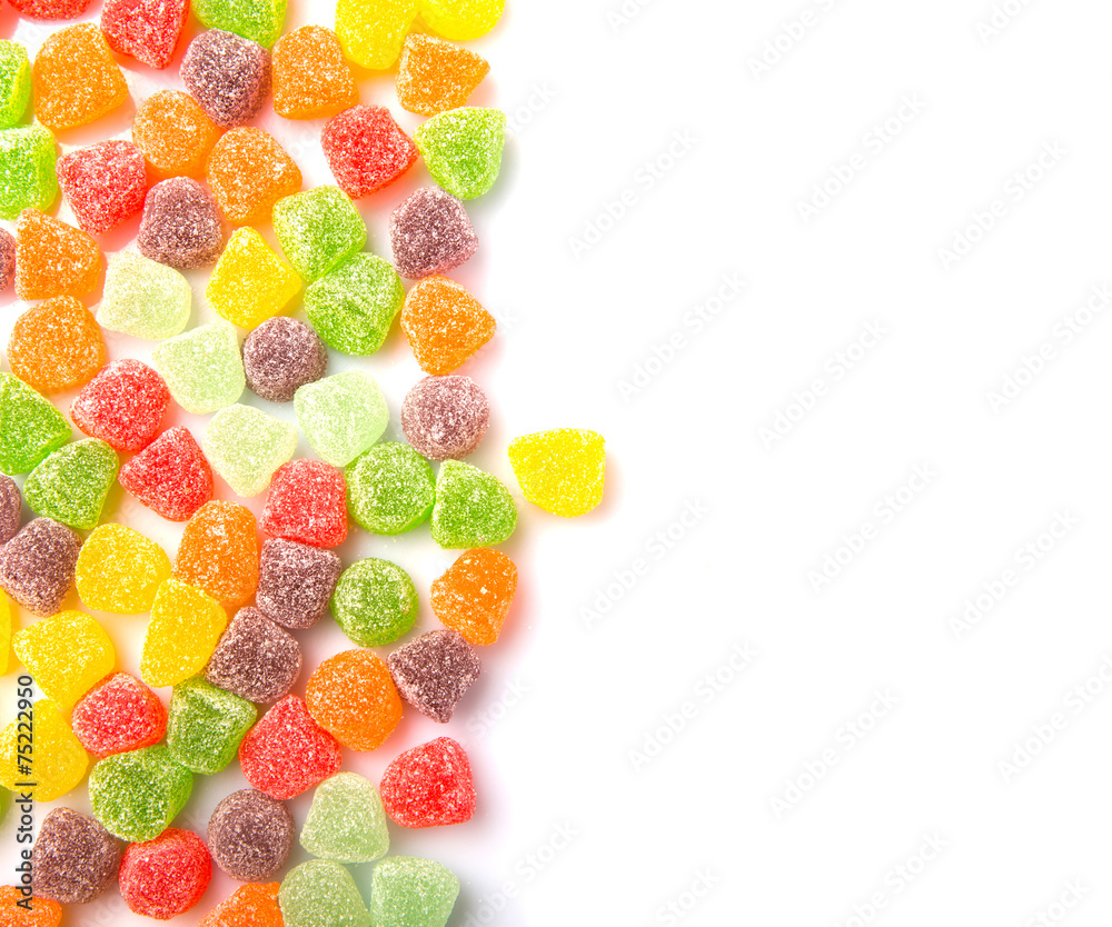 Colorful mix sugar jelly candy over white background Colorful mix sugar jelly candy over white background