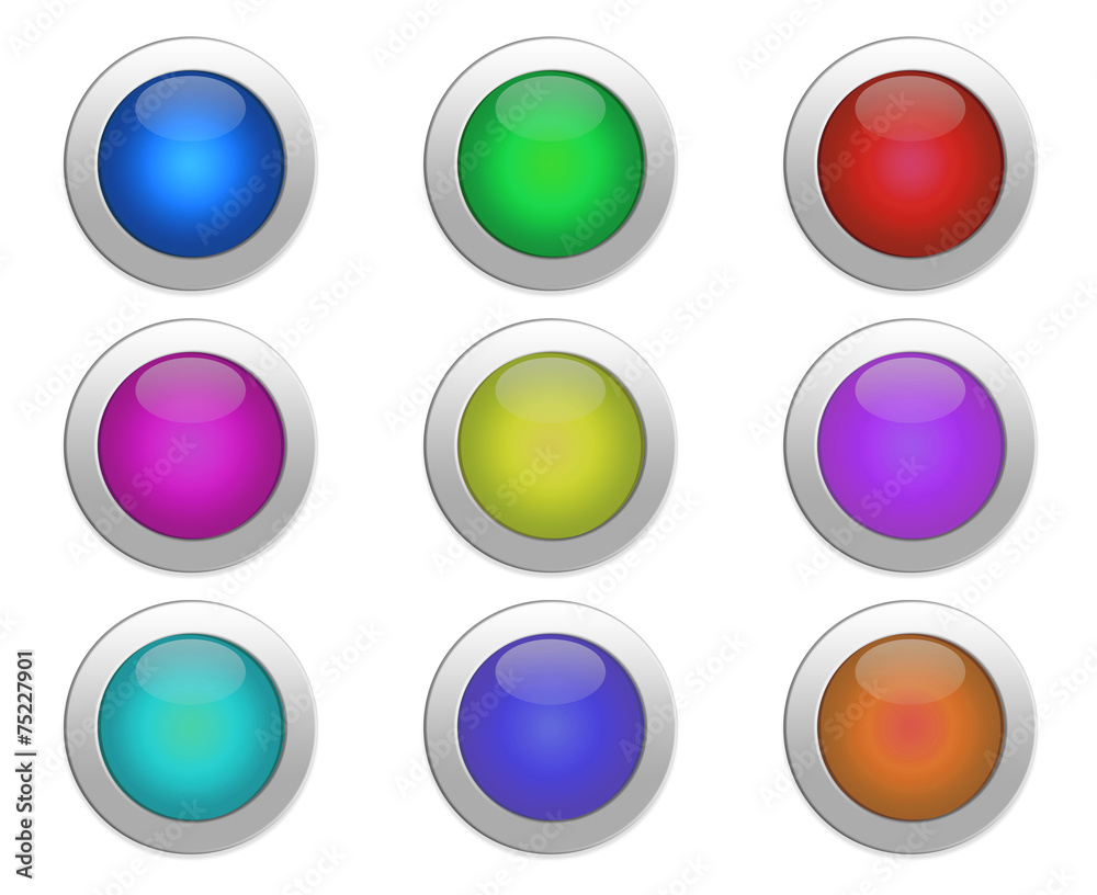 collection of color buttons on a white background collection of color buttons on a white background