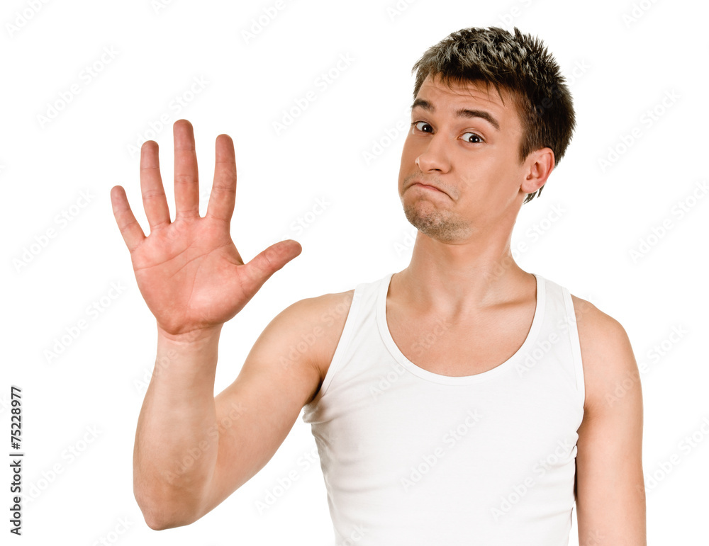 Portrait of happy smiling man showing five fingers Portrait of happy smiling man showing five fingers
