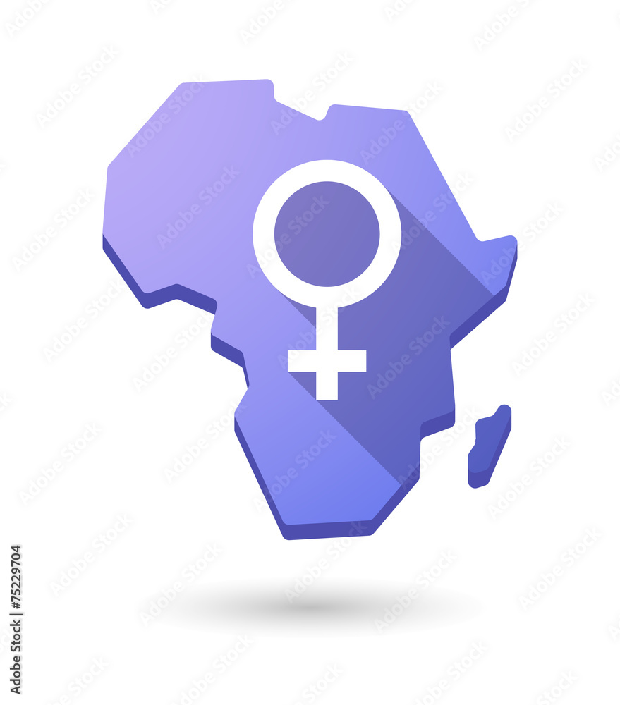 Africa continent map icon with a female sign Africa continent map icon with a female sign
