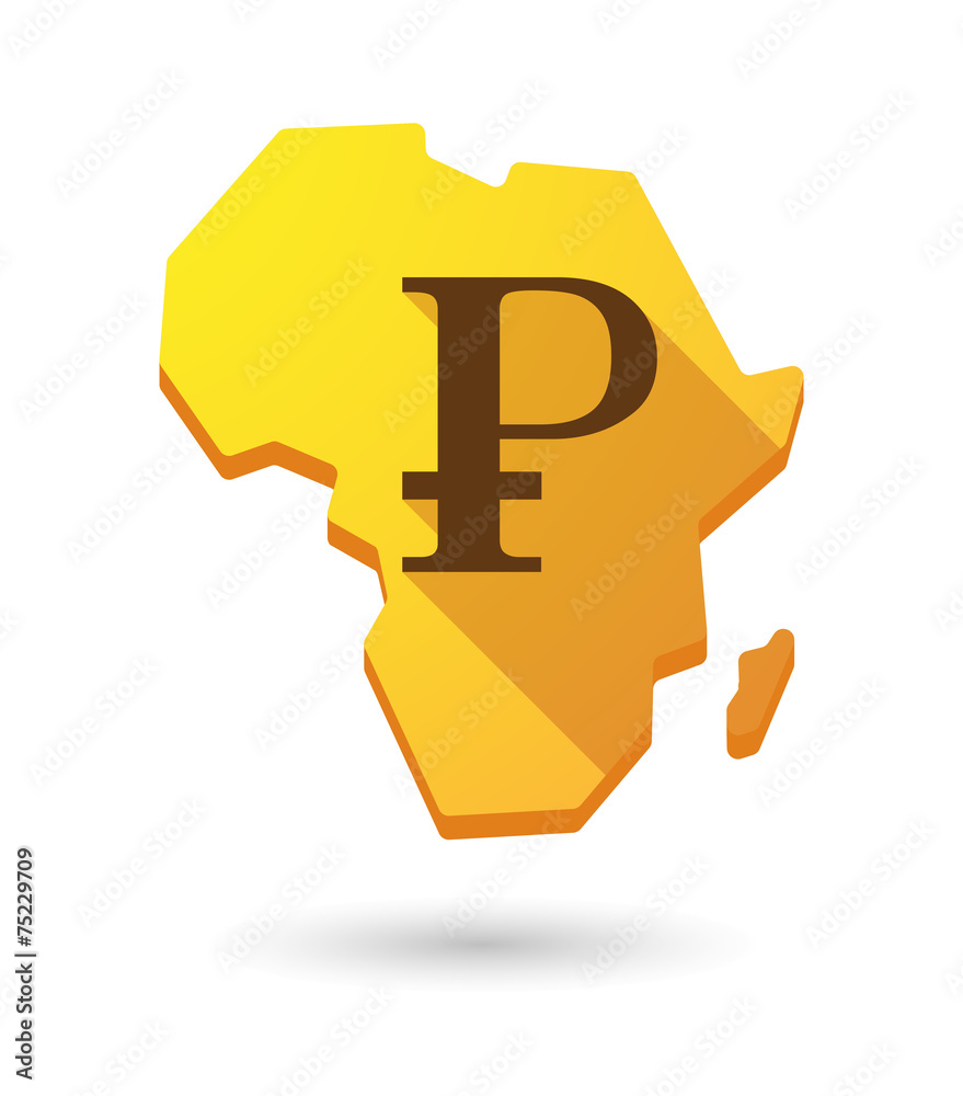 Africa continent map icon with a currency sign Africa continent map icon with a currency sign