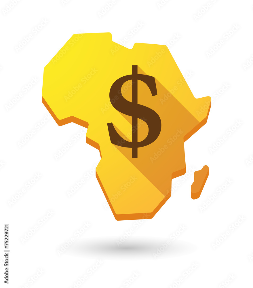 Africa continent map icon with a currency sign Africa continent map icon with a currency sign