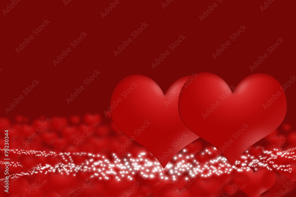 Pair of hearts on a background of blurry hearts