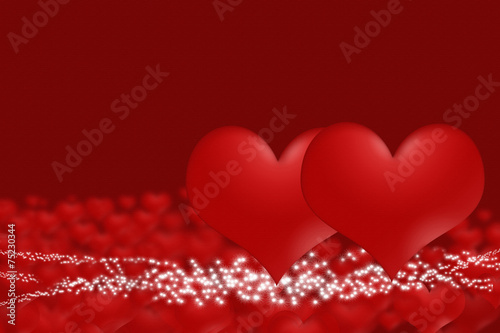 Pair of hearts on a background of blurry hearts