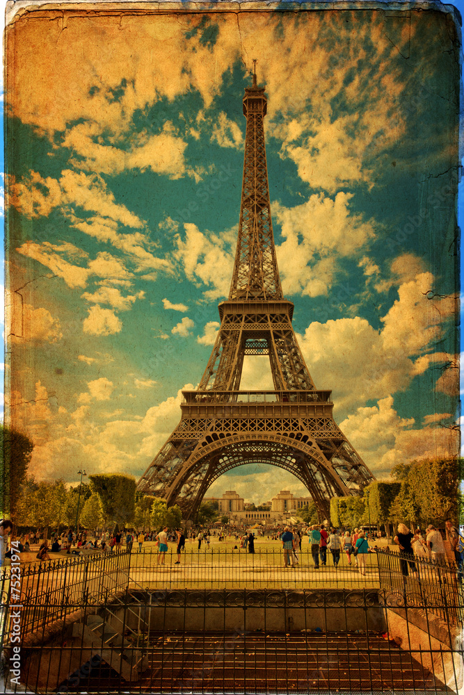 The Eiffel Tower in Paris in vintage style