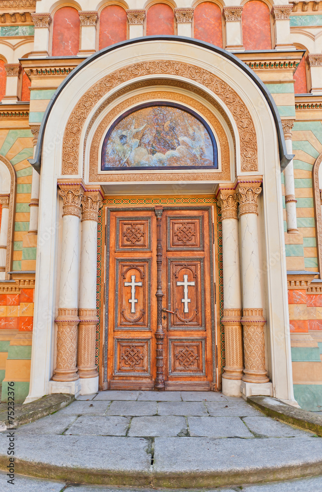Entrance of Alexander Nevsky Cathedral (1884) in Lodz, Poland