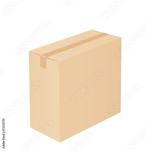 Cardboard box taped up and isolated on a white background.