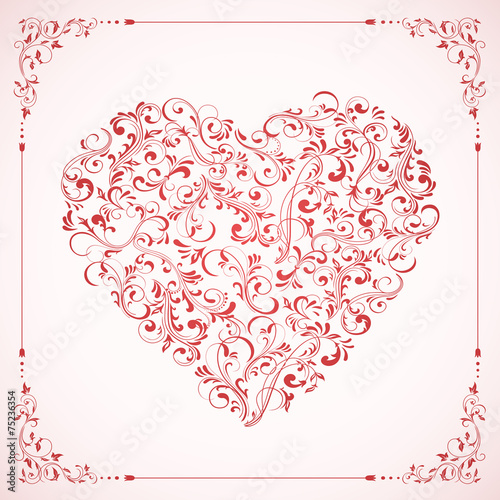 Valentines card with ornate Heart and frame