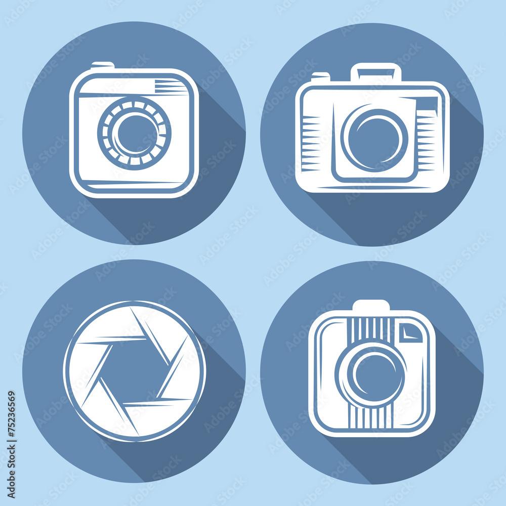 set of hipster cameras or web icons with long shadow set of hipster cameras or web icons with long shadow