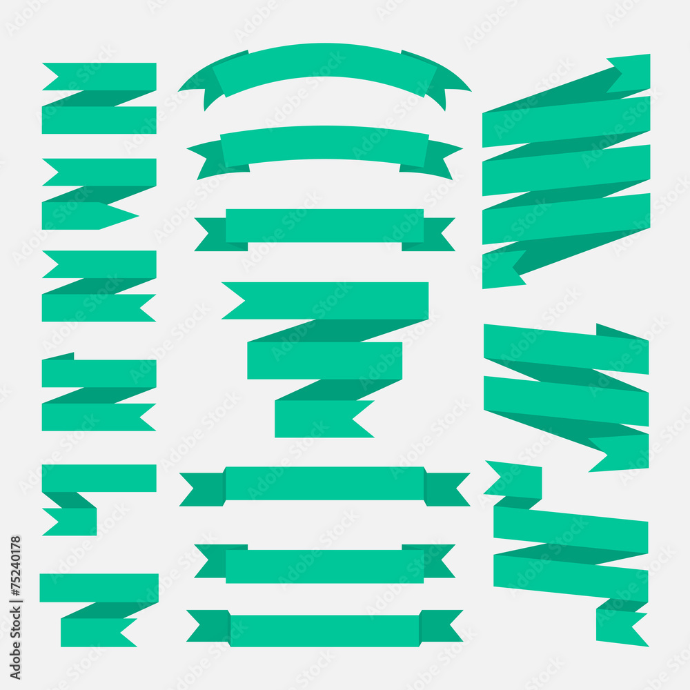 Green ribbons set in flat style isolated on a white background. Green ribbons set in flat style isolated on a white background.