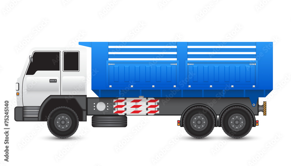 Dump truck vector illustration. May called tipper truck, dumper trailer or tip lorry. Heavy machine equipment or vehicle for construction to load, unload, carrier and delivery sand, rock and gravel.