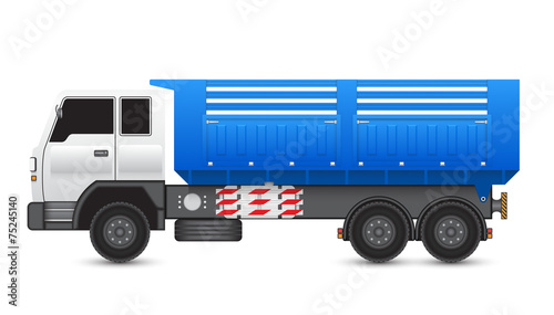 Dump truck vector illustration. May called tipper truck, dumper trailer or tip lorry. Heavy machine equipment or vehicle for construction to load, unload, carrier and delivery sand, rock and gravel.