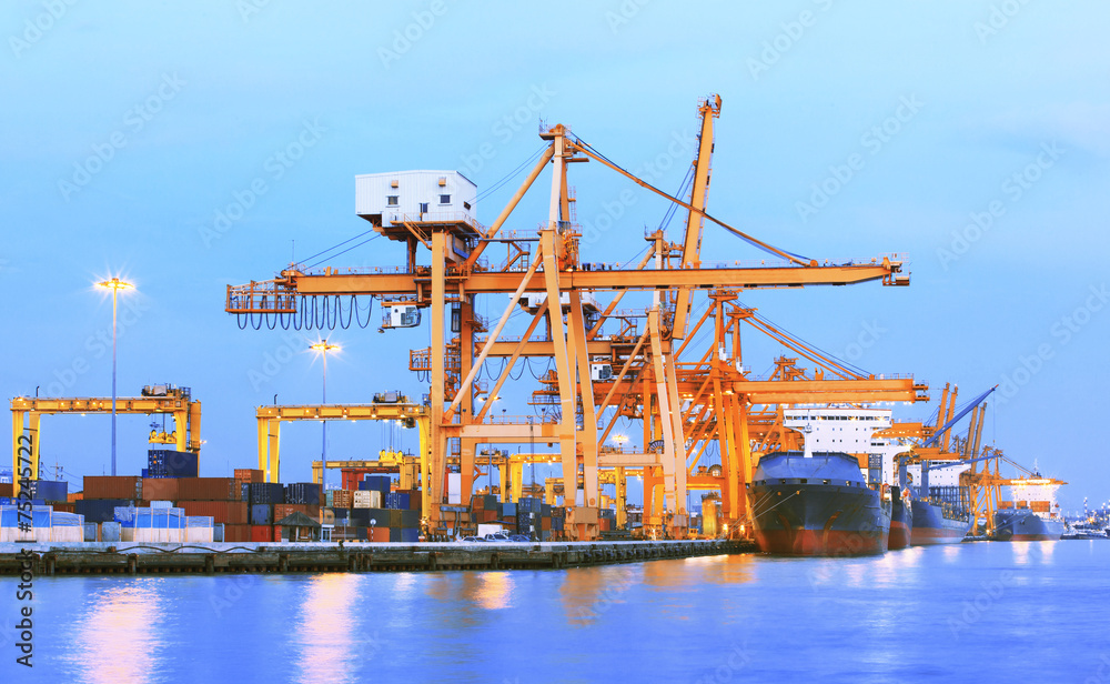 beaitiful landscape of heavy crane tool in ship port and contain