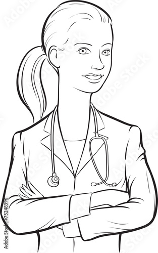 whiteboard drawing - smiling woman doctor with arms crossed