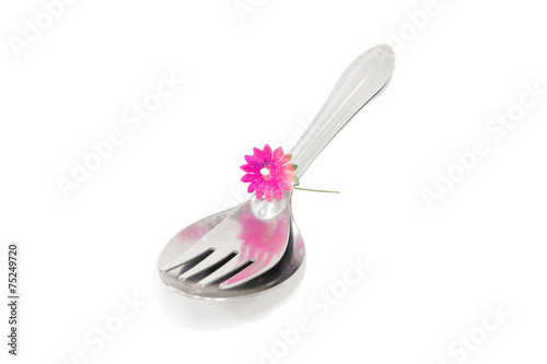 Spoon  fork and flowers