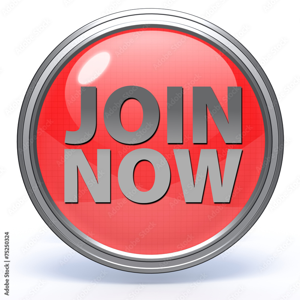 Join now circular icon on white background Join now circular icon on white background