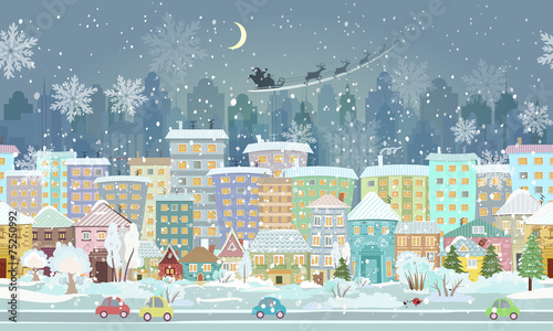 panorama. seamless border with a winter cityscape