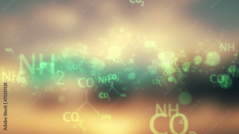 moving green chemical formula on bokeh video background