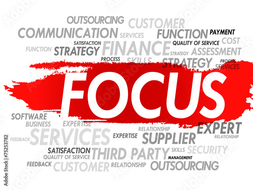 Word cloud of FOCUS related items, presentation background