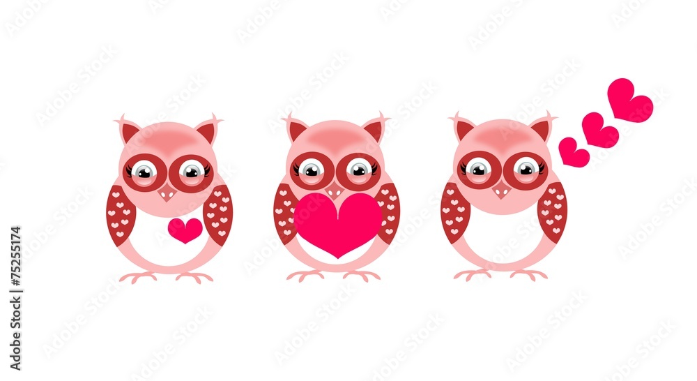 Three valentine's owls Three valentine's owls