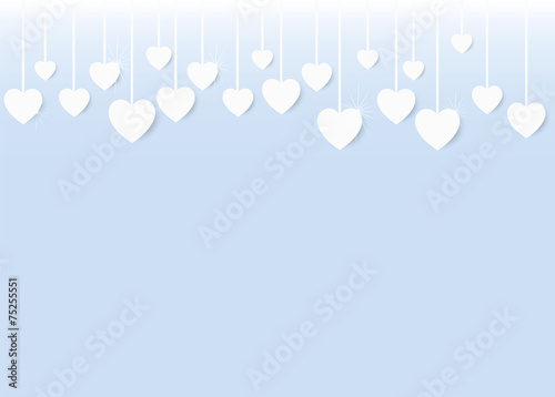 valentine card white hearts hanging blue background portrait