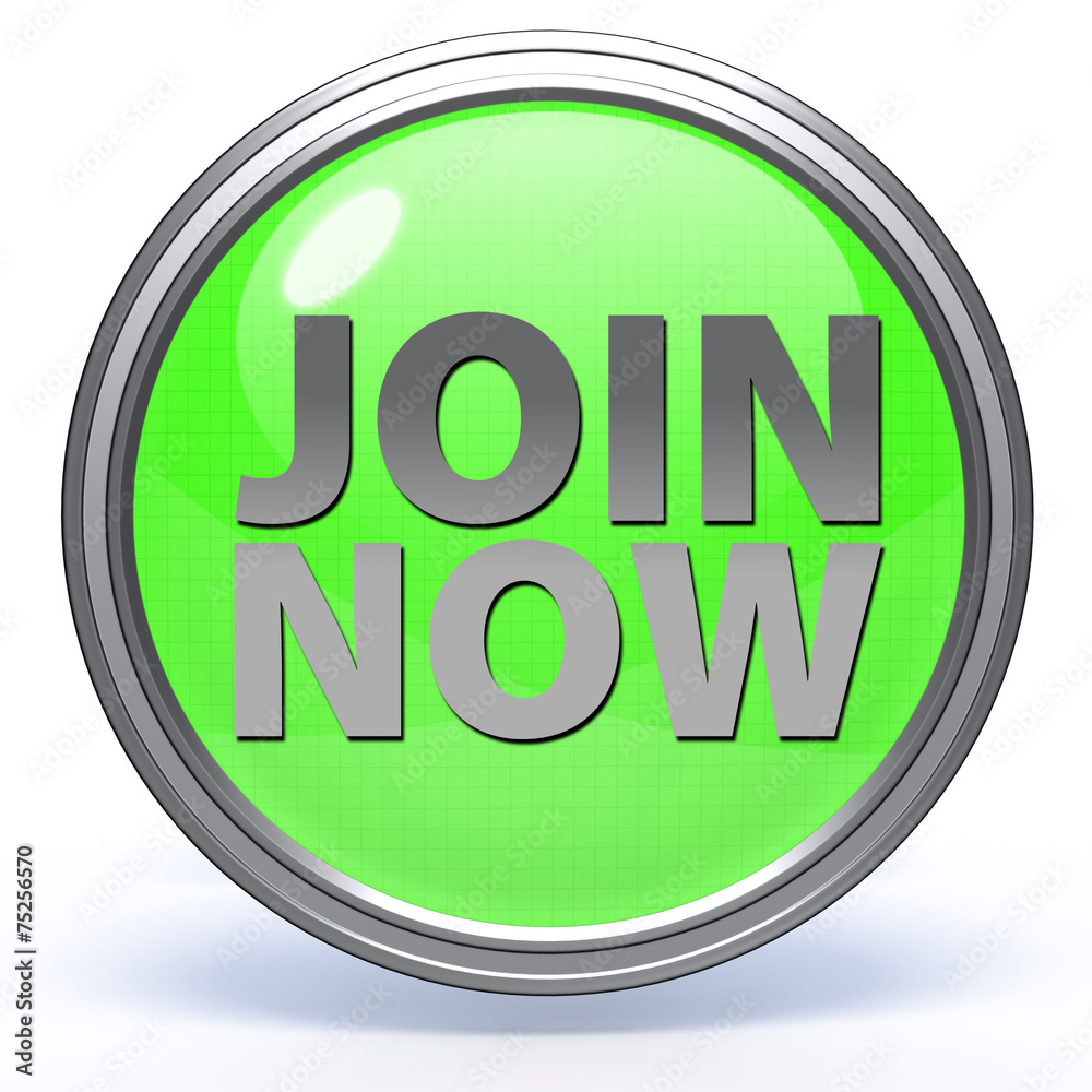 Join now circular icon on white background Join now circular icon on white background