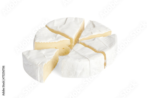 Camembert cheese on a white background