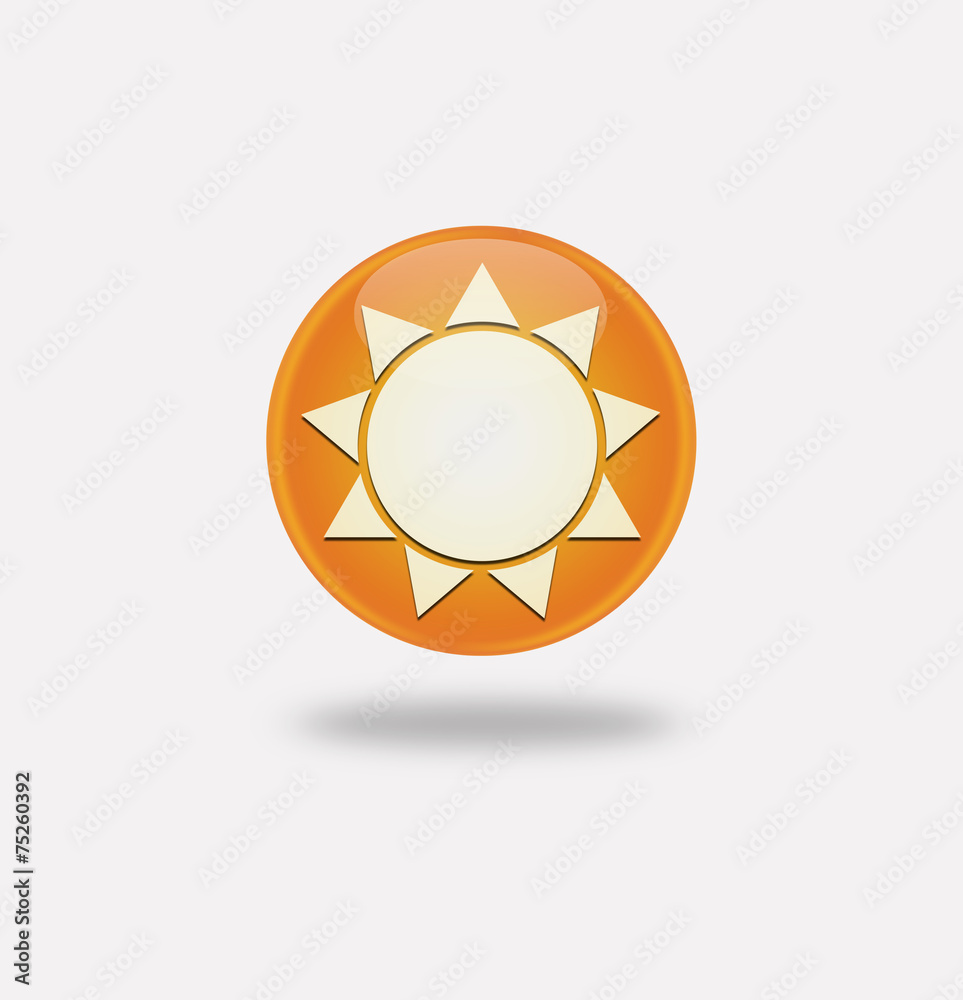 Sun Icon on round orange button. Sun Icon on round orange button.