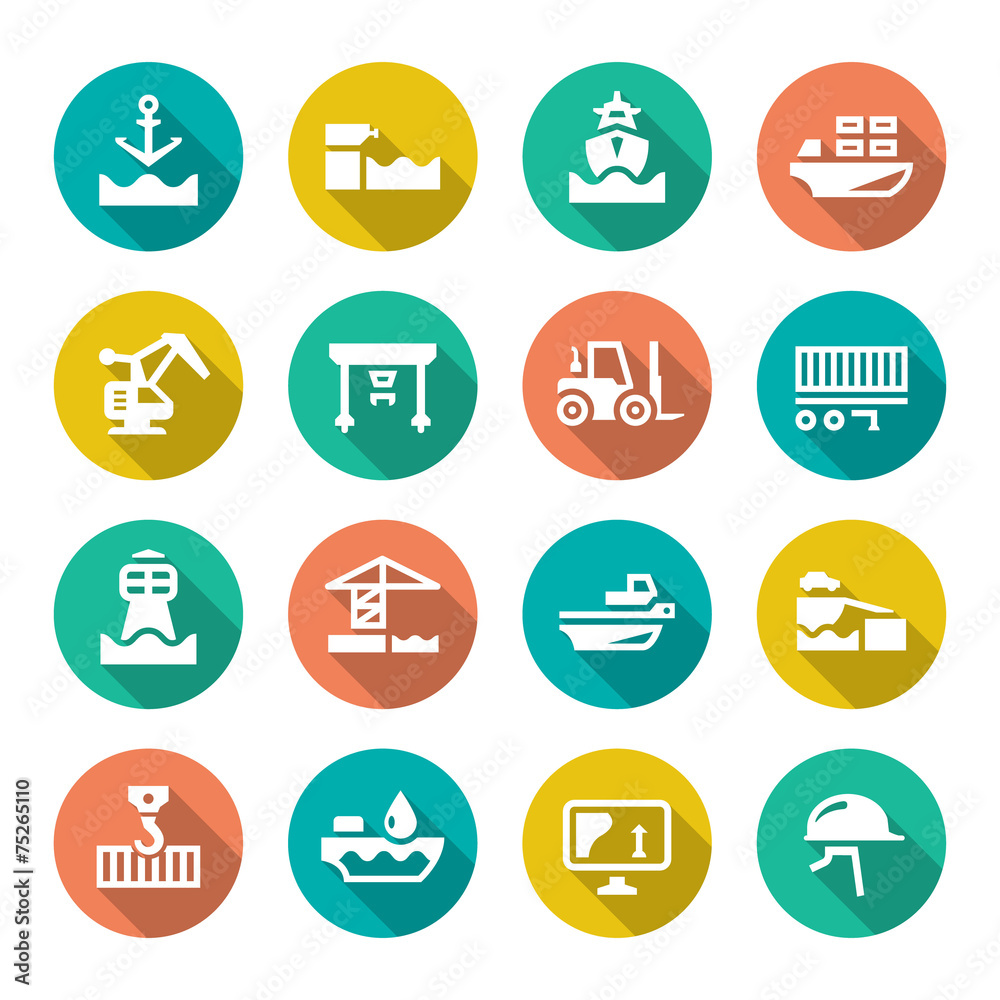 Set flat icons of seaport