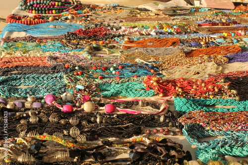 Display of Indian colorful handcrafts necklage 