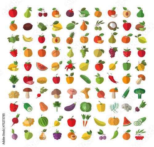 Fototapeta Naklejka Na Ścianę i Meble -  Food. Fruit and vegetables. Set of colored icons