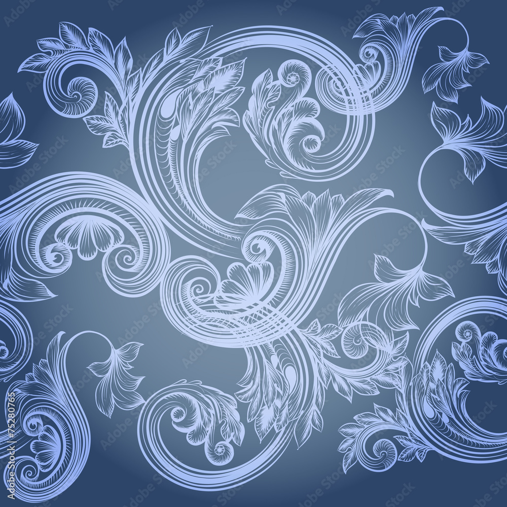 Floral seamless wallpaper pattern with blue swirls Floral seamless wallpaper pattern with blue swirls