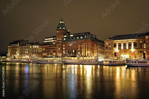Photography Stockholm embankment with boats