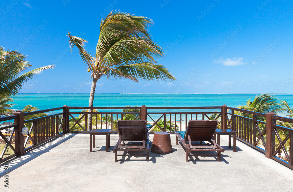 terrasse avec vue sur mer, île Rodrigues, Maurice