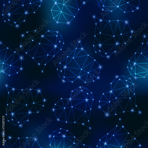 Constellations of hearts on night sky.