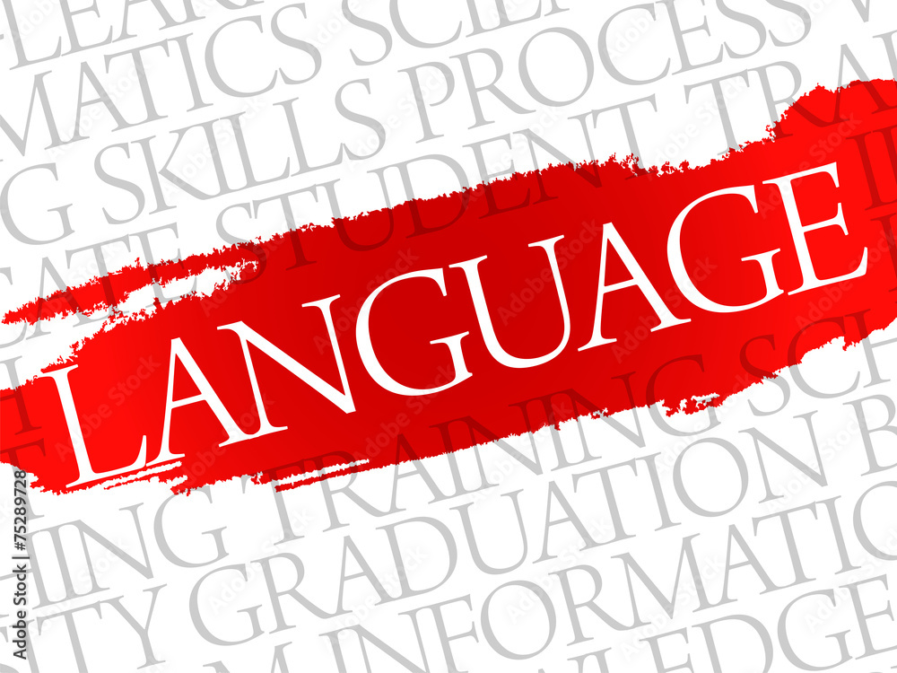 LANGUAGE. Word education collage on gray vector background LANGUAGE. Word education collage on gray vector background