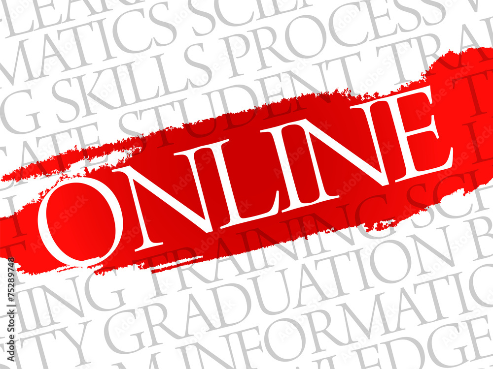 ONLINE. Word education collage on gray vector background ONLINE. Word education collage on gray vector background
