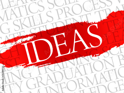 IDEAS. Word education collage on gray vector background
